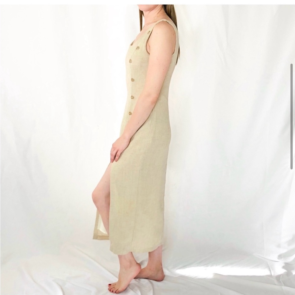 Linen Vintage Button Spring European-Style Midi Dress - Picture 2 of 11